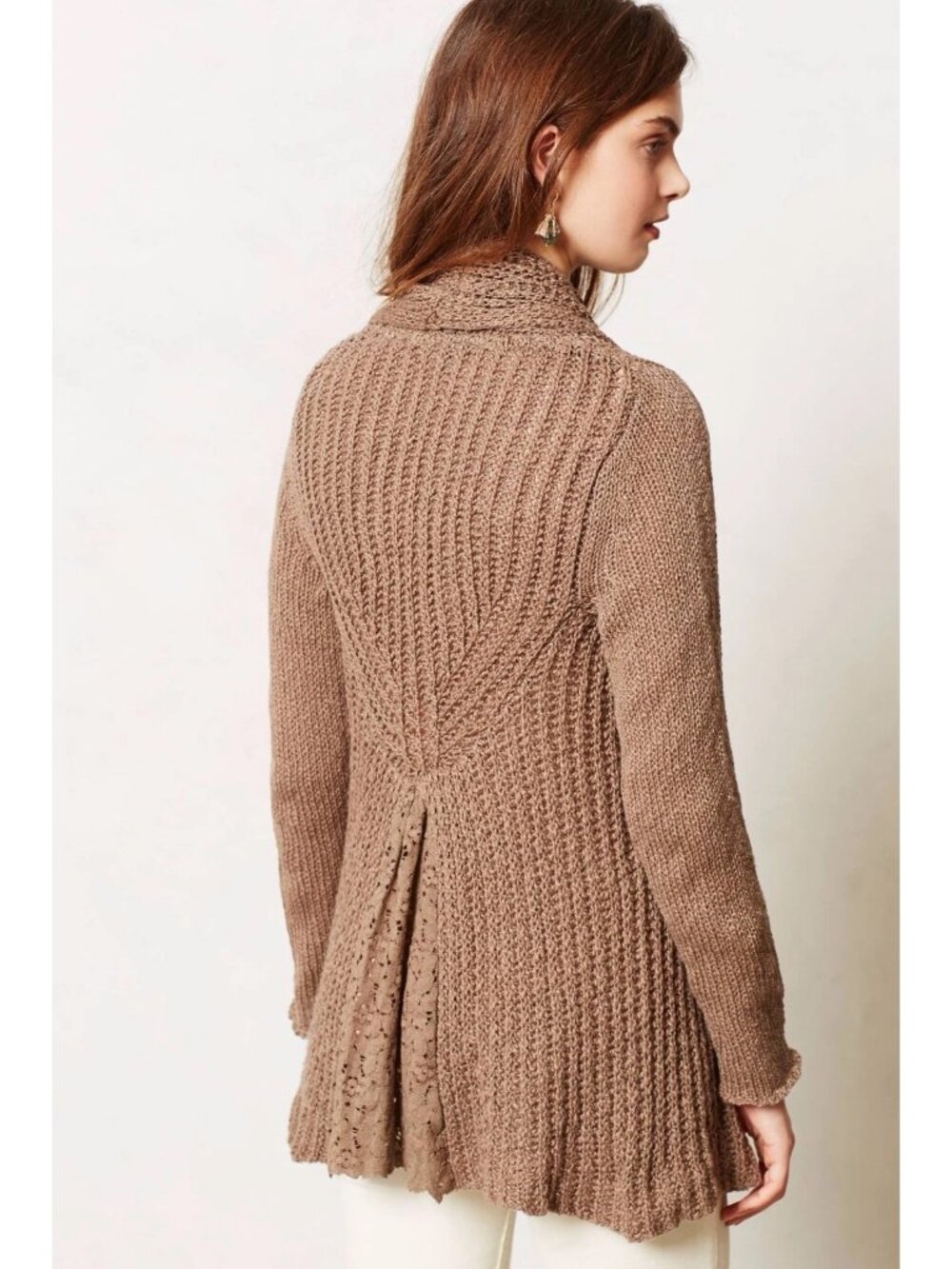 Anthropologie Brown Lace Trim Knit Cardigan Sweater S | Boho Grunge Fairycore - Picture 4 of 16